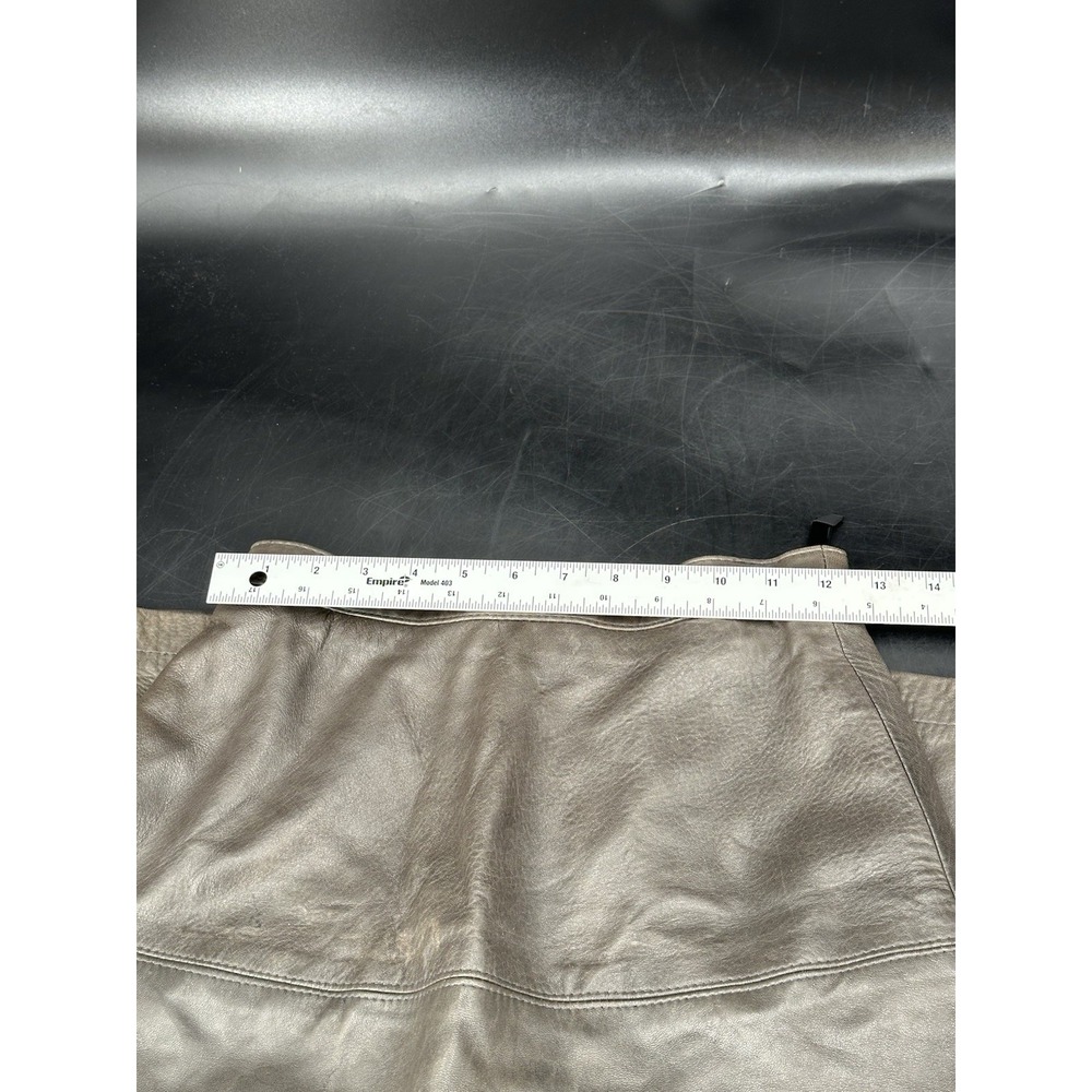 VINTAGE 70s / 80s Maglia Gray LEATHER Midi Skirt, Fully Lined, Sz. 6 - Picture 6 of 11